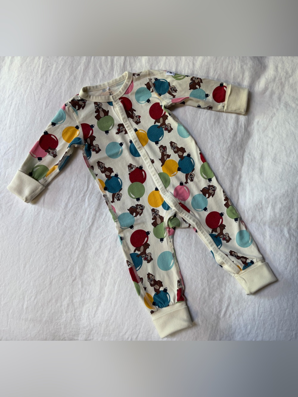 Polarn O. Pyret x Disney Chip ‘n’ Dale Cream One-Piece Christmas Pajamas